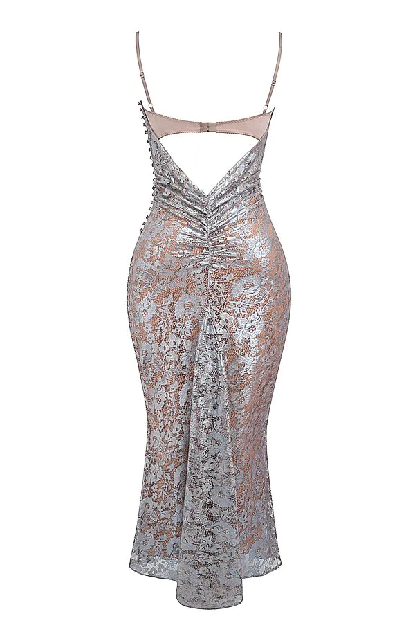 Azzurra Ice Blue Lace Godet Gown