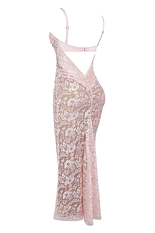Azzurra Rose Pink Lace Godet Gown