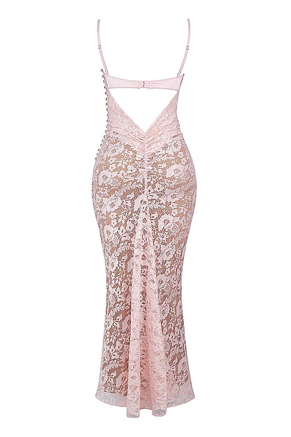 Azzurra Rose Pink Lace Godet Gown