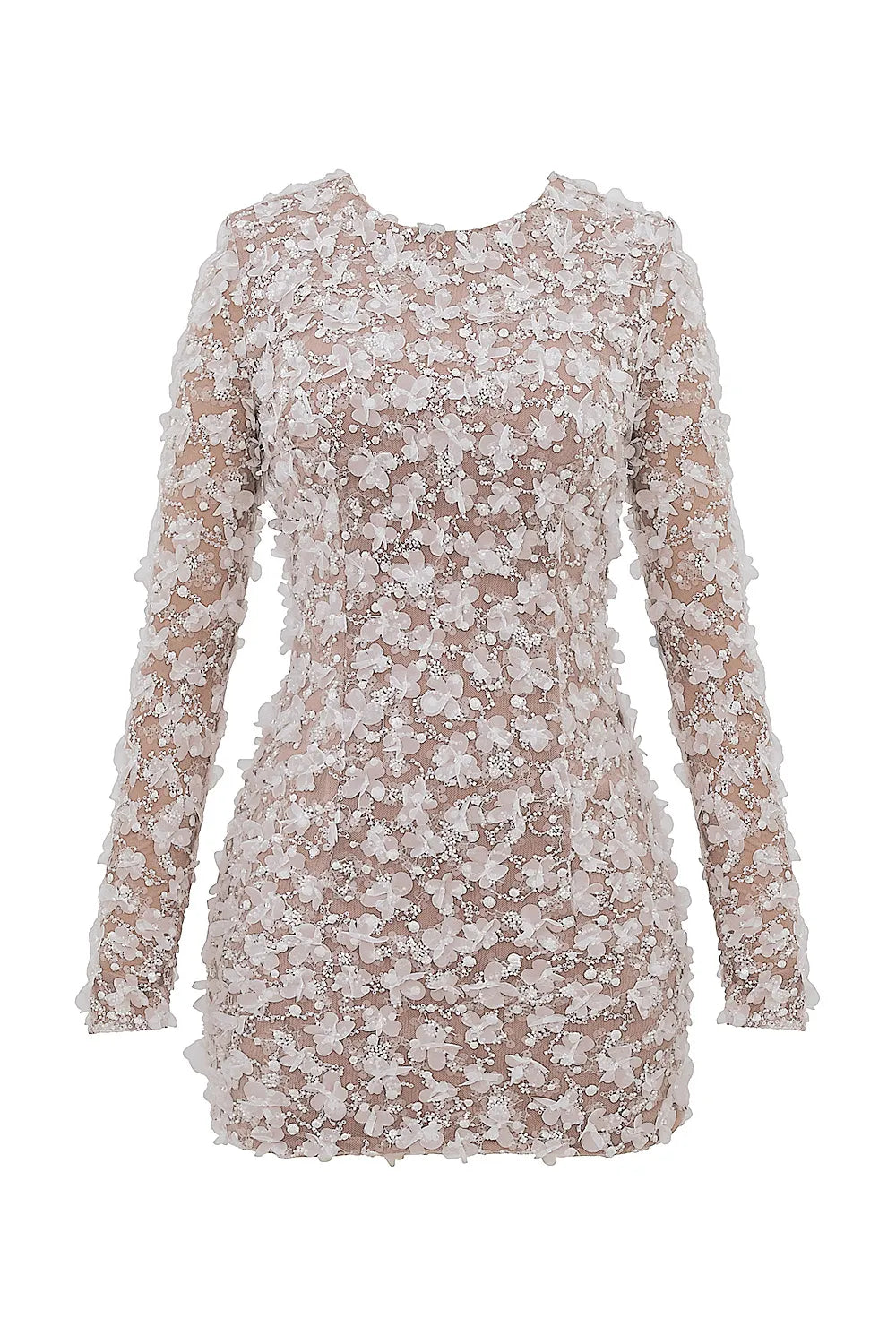 Alize White Floral Appliqué Backless Mini Bridal Gown