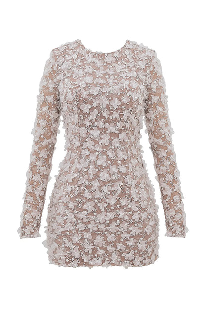 Alize White Floral Appliqué Backless Mini Bridal Gown