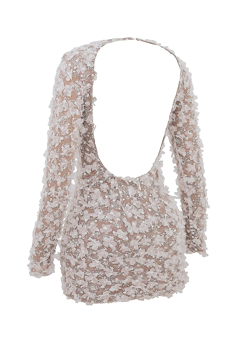Alize White Floral Appliqué Backless Mini Bridal Gown
