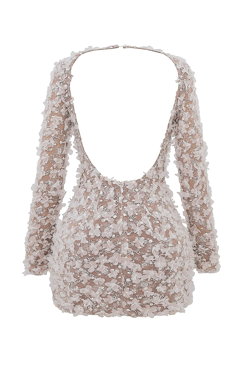Alize White Floral Appliqué Backless Mini Bridal Gown