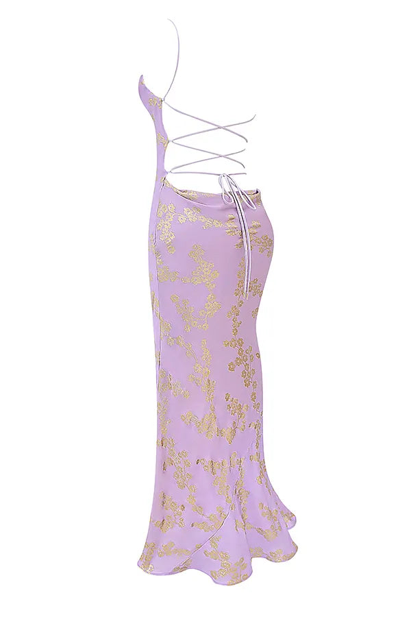 Capriana  Orchid Jacquard Satin Gown