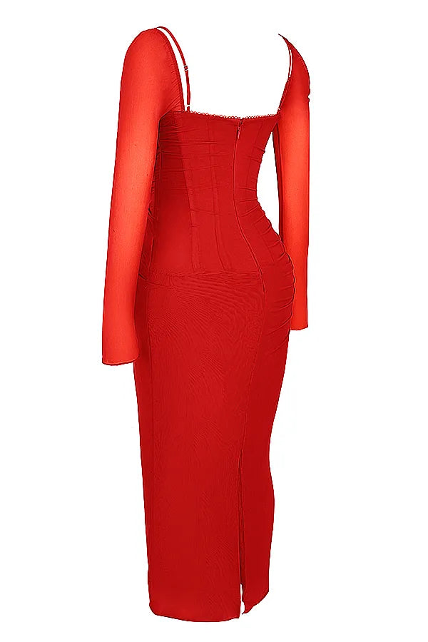 Katarina Scarlet Long Sleeve Maxi Dress
