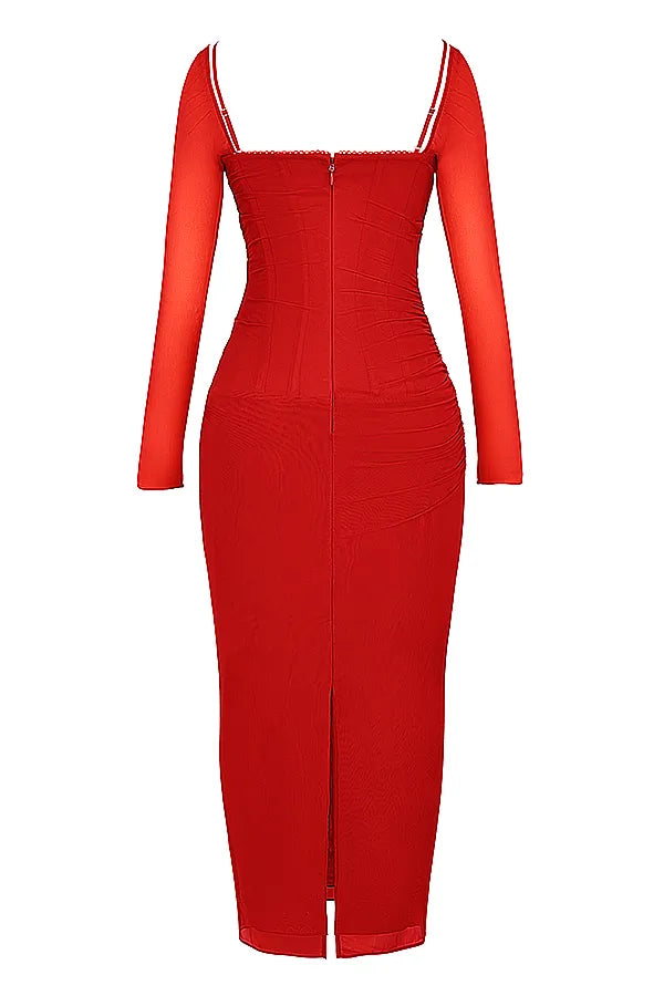 Katarina Scarlet Long Sleeve Maxi Dress