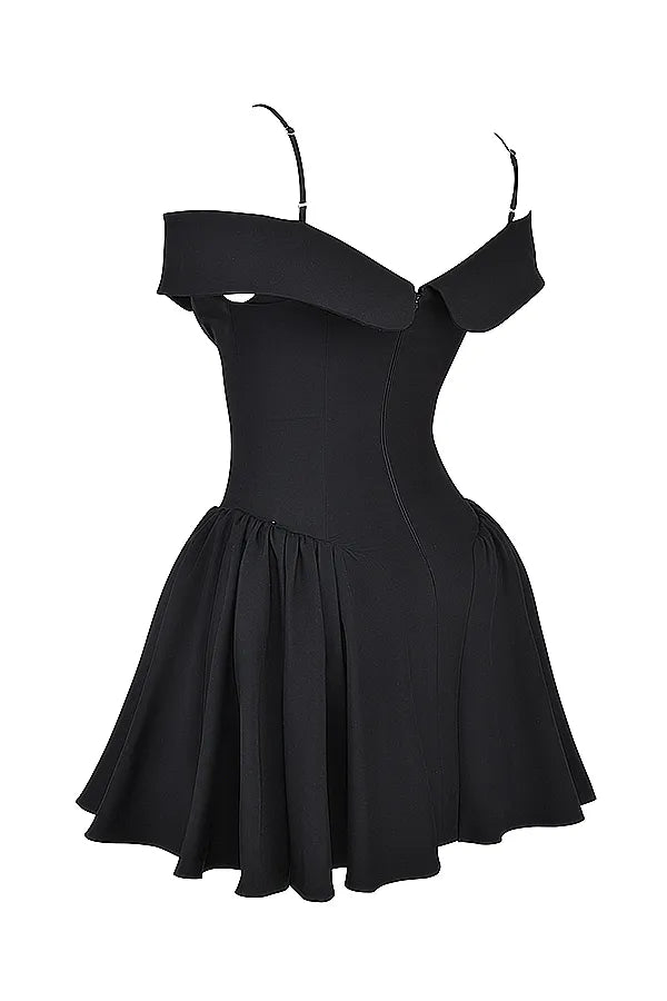 Elida Black Off Shoulder Mini Dress