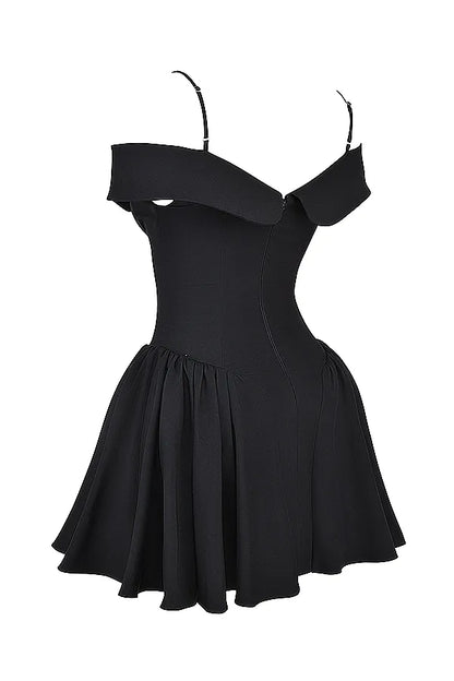 Elida Black Off Shoulder Mini Dress