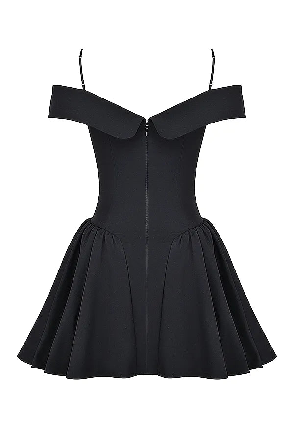 Elida Black Off Shoulder Mini Dress