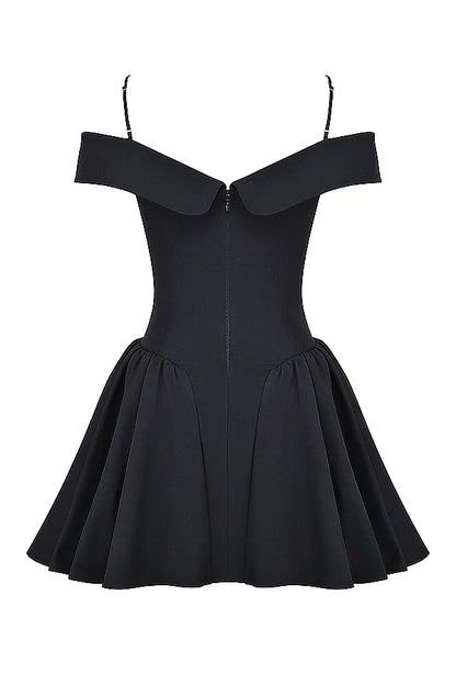 Elida Black Off Shoulder Mini Dress
