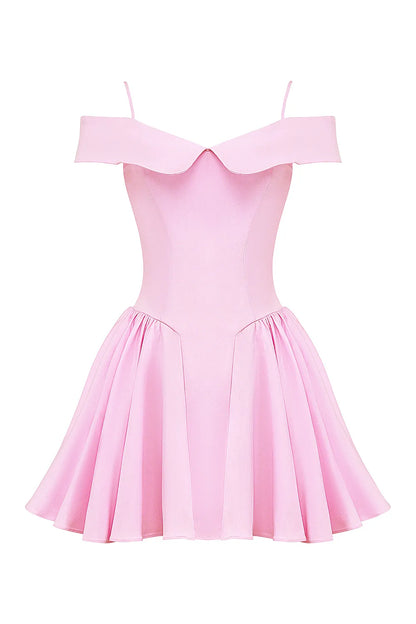 Elida Cotton Candy Twill Off Shoulder Mini Dress