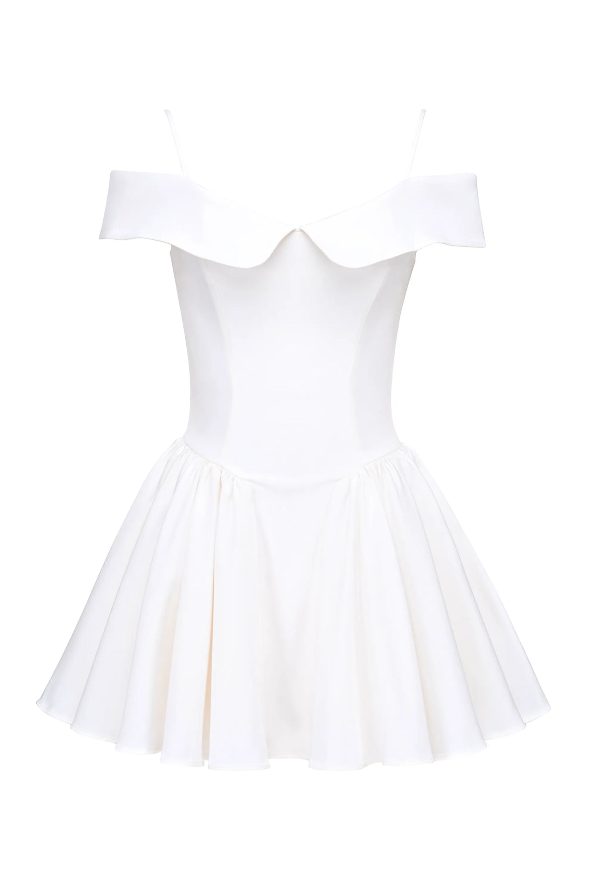 Elida White Twill Off Shoulder Mini Dress