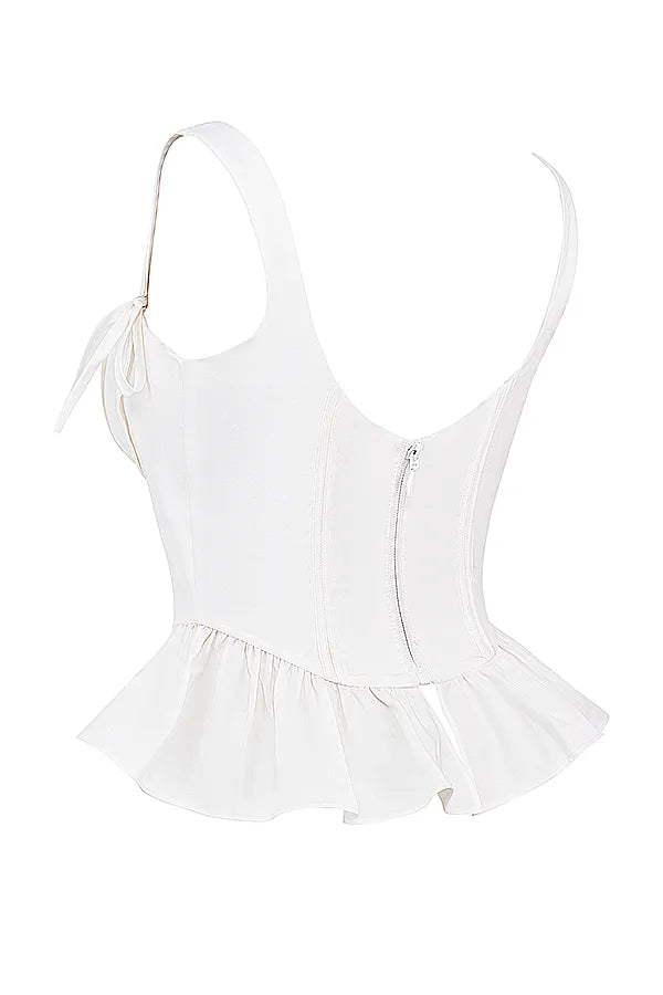 Gigou White Peplum Cotton Corset