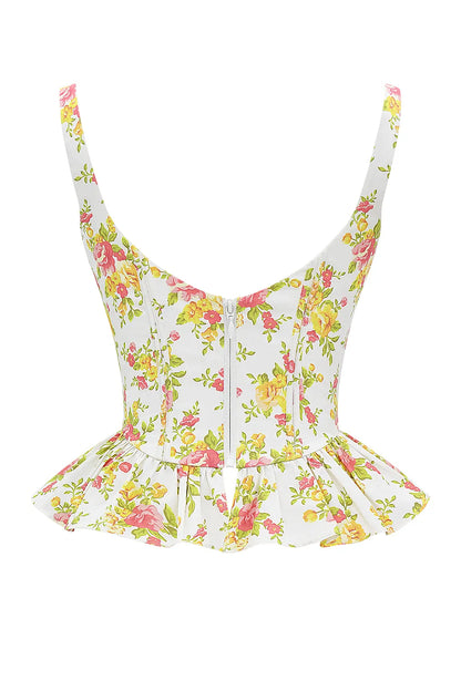 Gigou Royal Rose Print Peplum Cotton Corset