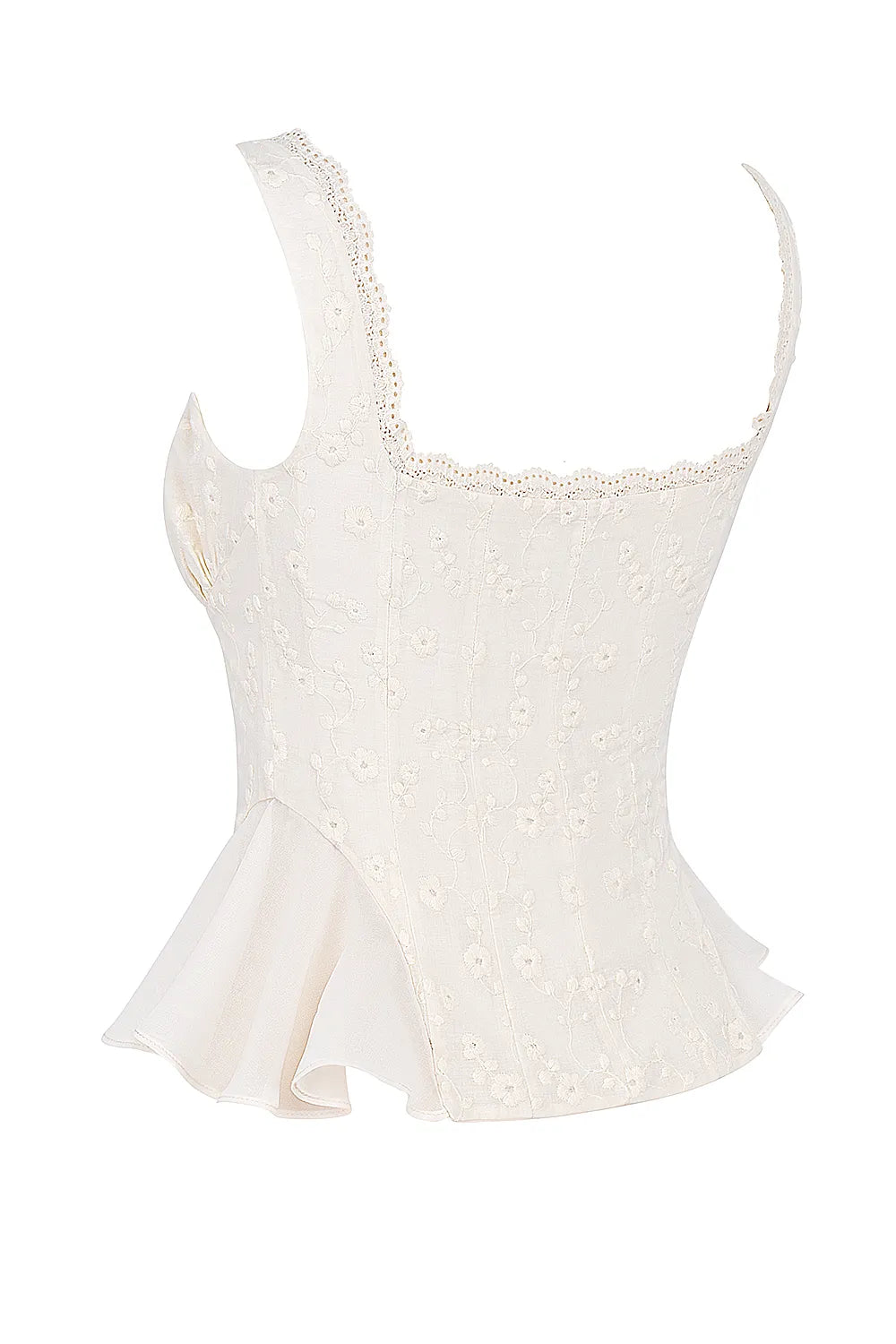 Jean Vintage Cream Cotton Broderie Anglais Peplum Top