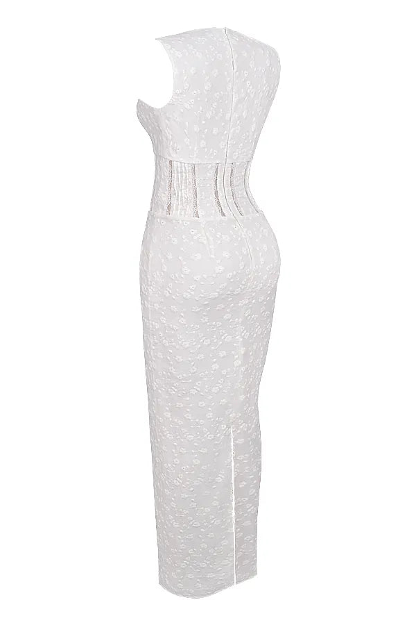 Sophina White Cotton Broderie Anglais Plunge Maxi Dress
