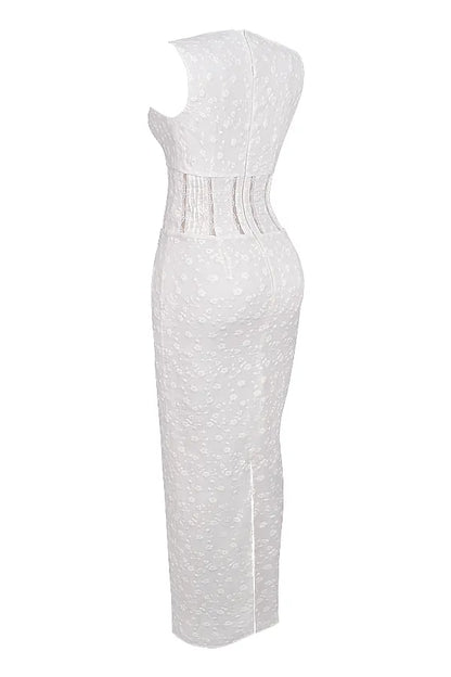 Sophina White Cotton Broderie Anglais Plunge Maxi Dress