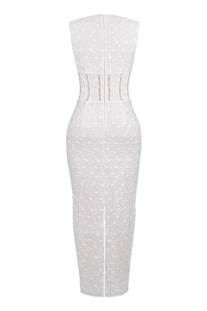 Sophina White Cotton Broderie Anglais Plunge Maxi Dress