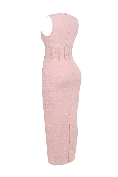 Sophina Perfectly Pink Broderie Anglais Plunge Maxi Dress