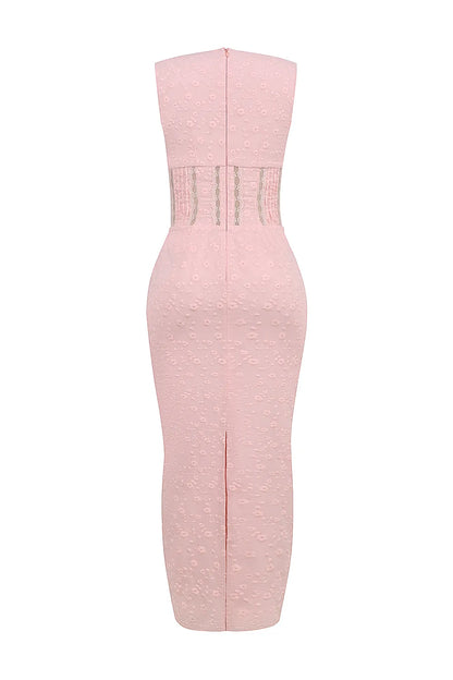 Sophina Perfectly Pink Broderie Anglais Plunge Maxi Dress