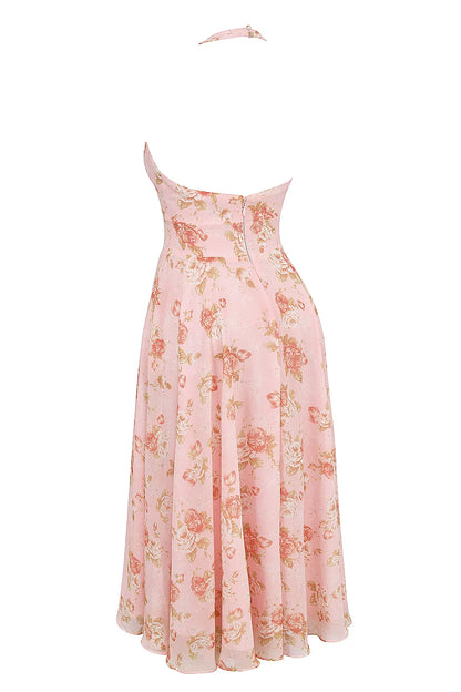 Solada English Vintage Rose Print Georgette Halter Sundress