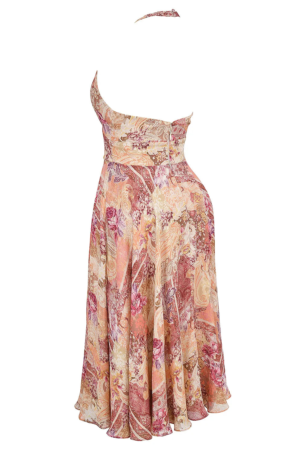 Solada Paisley Patchwork Print Georgette Halter Sundress