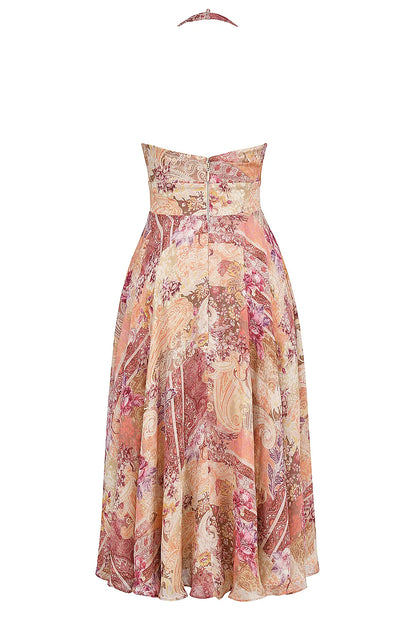 Solada Paisley Patchwork Print Georgette Halter Sundress