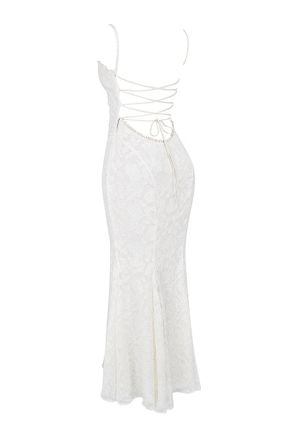 Joan Ivory Lace Up Back Maxi Dress
