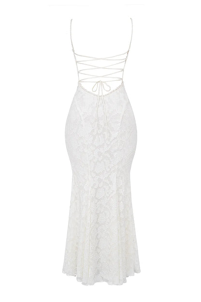 Joan Ivory Lace Up Back Maxi Dress