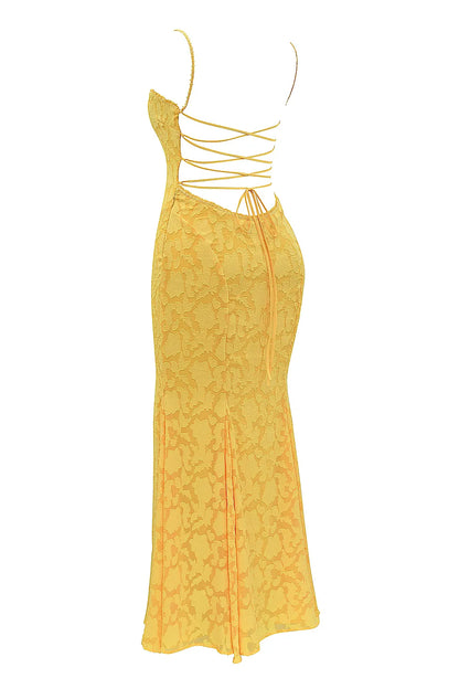 Joan Apricot Lace Up Back Maxi Dress