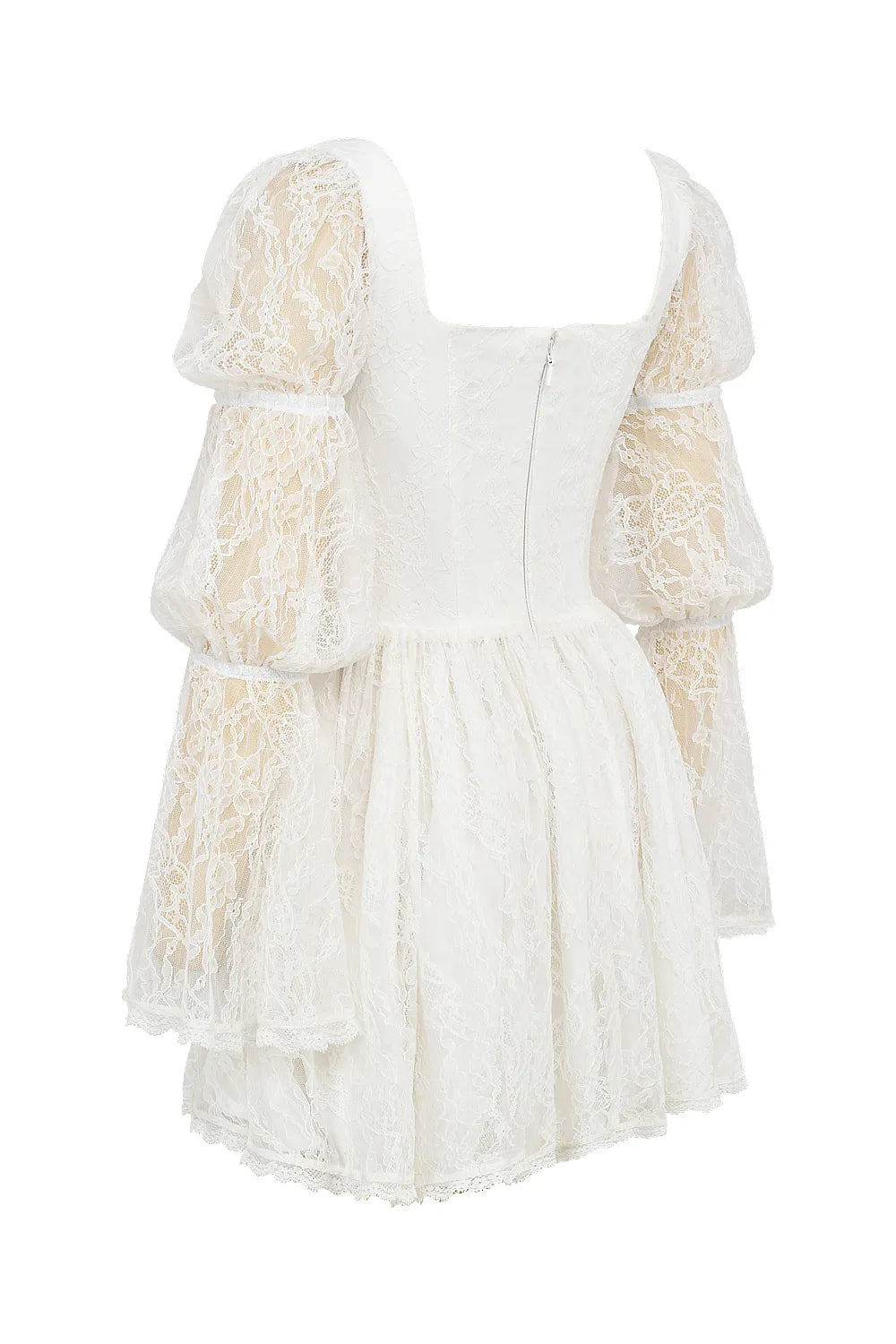 Sancia White Lace Puff Sleeve Mini Dress