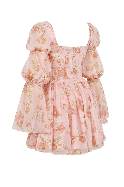 Sancia English Vintage Rose Print Puff Sleeve Mini Dress