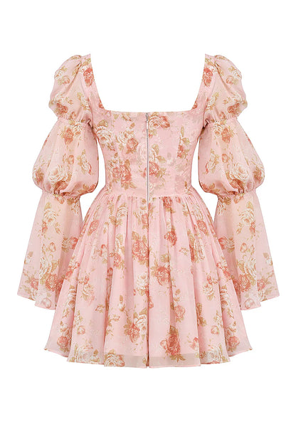 Sancia English Vintage Rose Print Puff Sleeve Mini Dress