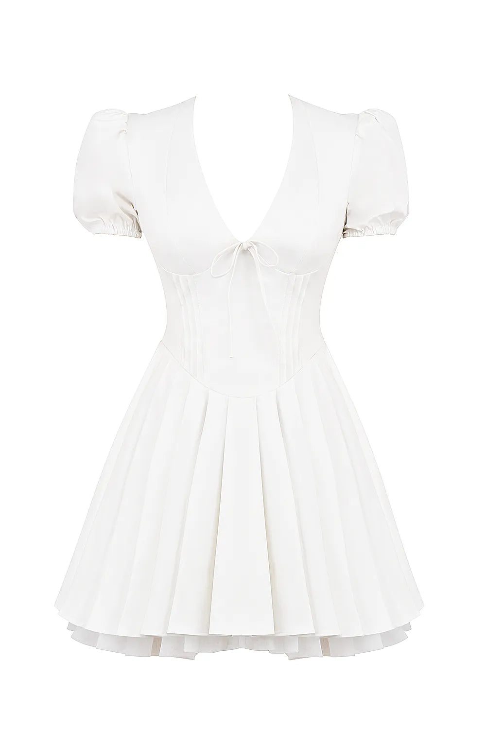 Imani White Pleated Cotton Mini Dress