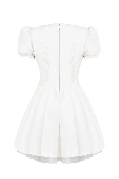Imani White Pleated Cotton Mini Dress