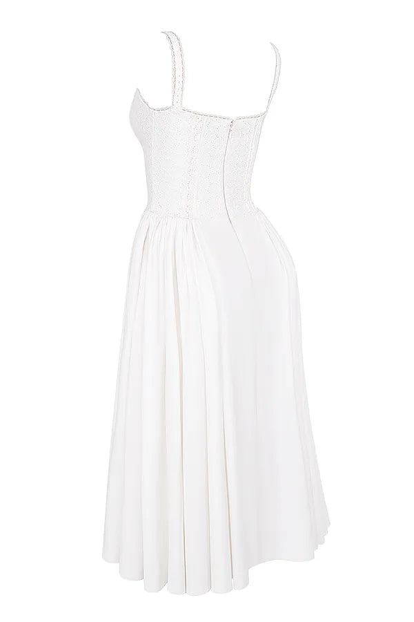 Milia White Broderie Anglais & Cotton Midi Dress