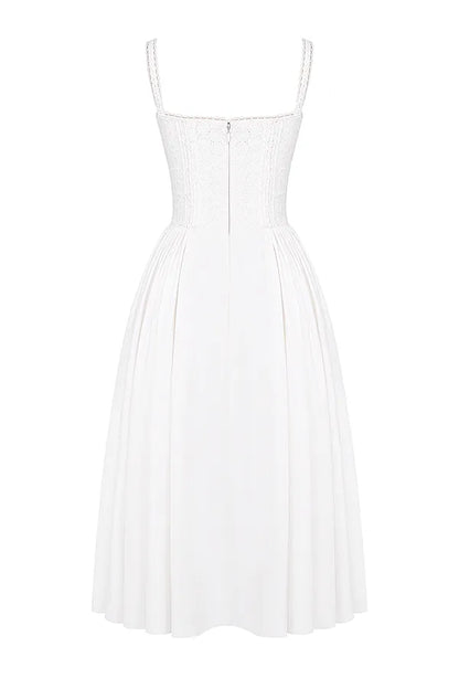 Milia White Broderie Anglais & Cotton Midi Dress
