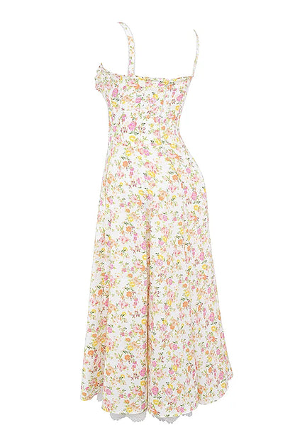 Rosalee Ivory Meadow Print Cotton Bustier Sundress