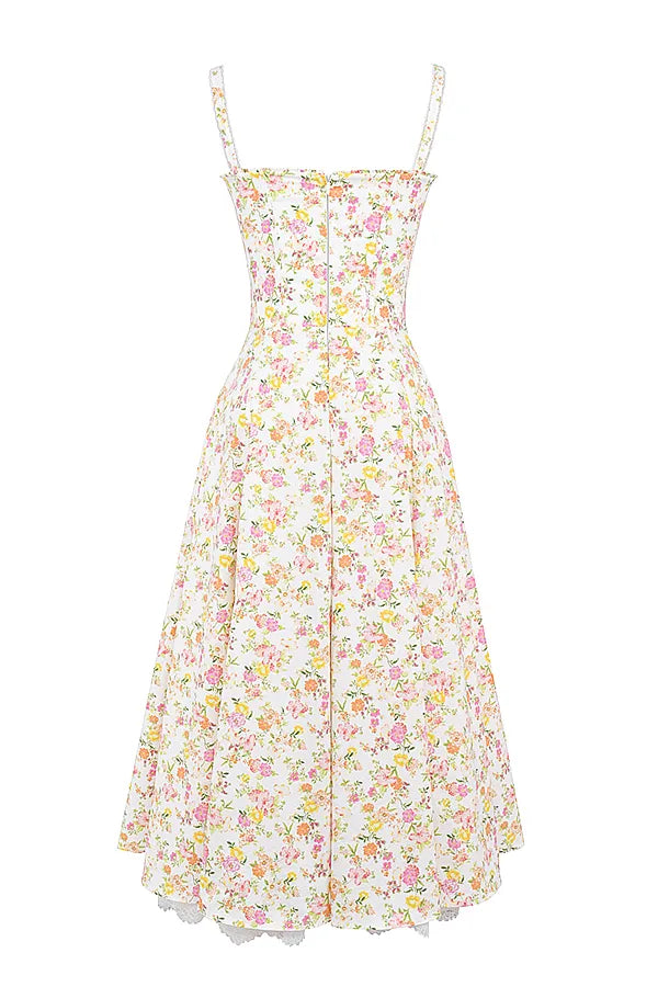 Rosalee Ivory Meadow Print Cotton Bustier Sundress