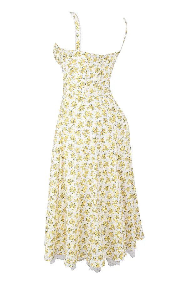 Rosalee White Vintage Floral Print Cotton Bustier Sundress