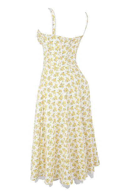 Rosalee White Vintage Floral Print Cotton Bustier Sundress