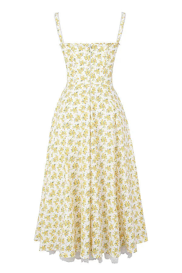 Rosalee White Vintage Floral Print Cotton Bustier Sundress