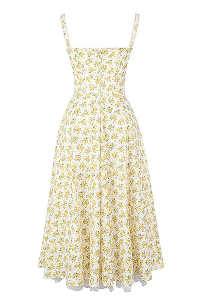 Rosalee White Vintage Floral Print Cotton Bustier Sundress