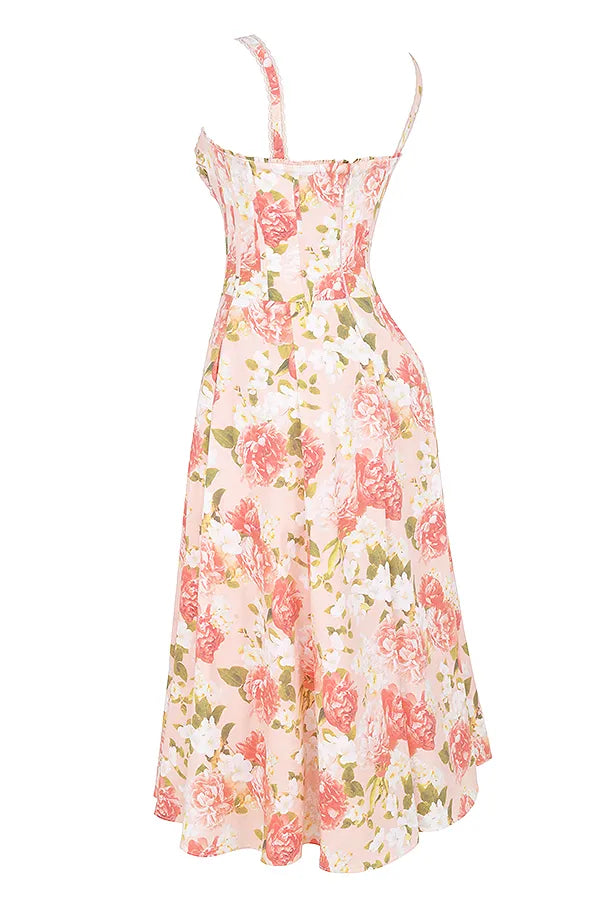 Rosalee Pink Peony Print Cotton Bustier Sundress