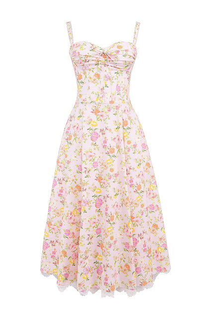 Rosalee Pink Meadow Print Cotton Bustier Sundress