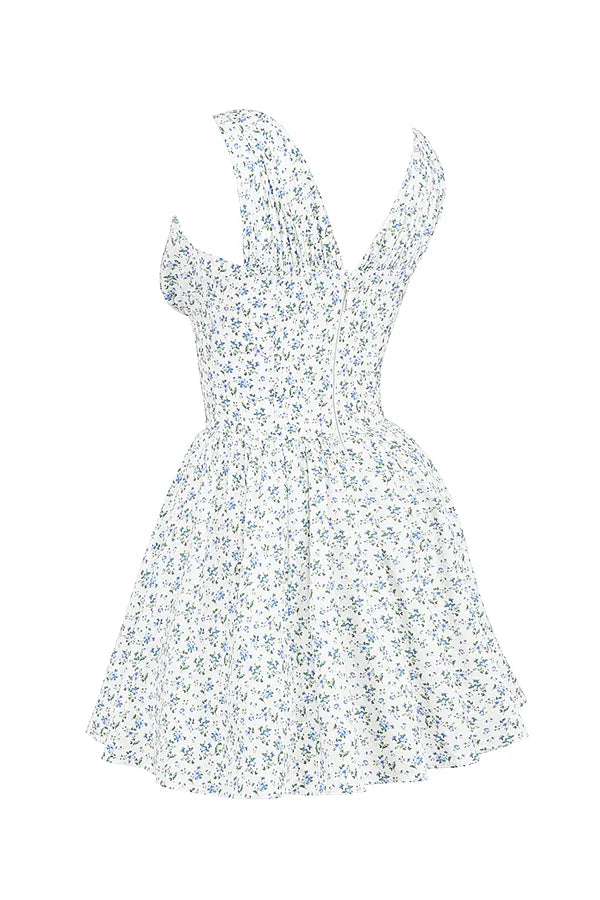 Fabrizia White Bluebell Print Corset Mini Dress