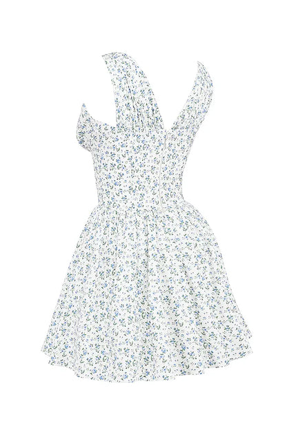 Fabrizia White Bluebell Print Corset Mini Dress