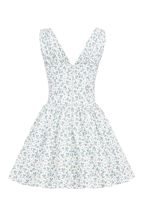 Fabrizia White Bluebell Print Corset Mini Dress