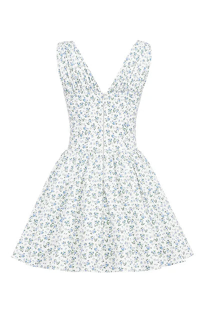 Fabrizia White Bluebell Print Corset Mini Dress