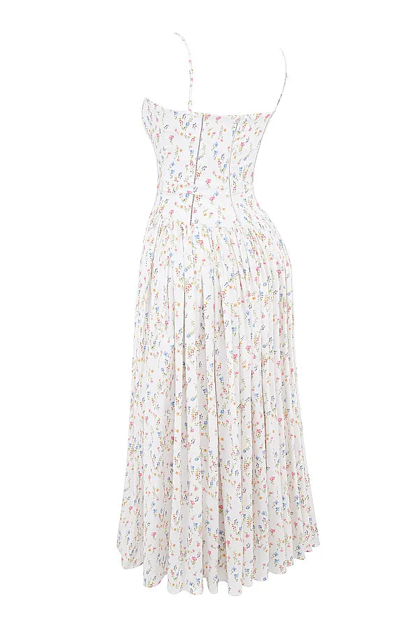 Ysabella White Posy Print Cotton Maxi Sundress